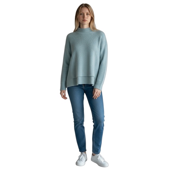 Sweaters - Aqua High-Low Mock Neck Ribbed Wool Blend Sweater Sage Green Size M